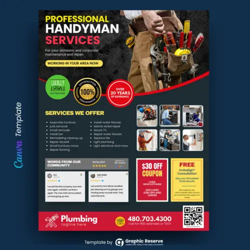 Editable Handyman Plumbing Marketing Flyer – Canva Template Design