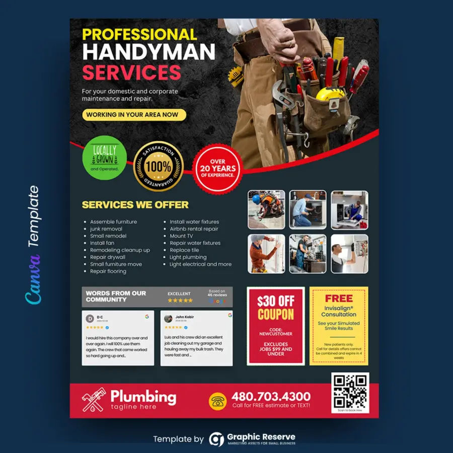 Editable Handyman Plumbing Marketing Flyer – Canva Template Design