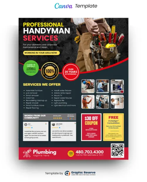 Editable Handyman Plumbing Marketing Flyer – Canva Template Design