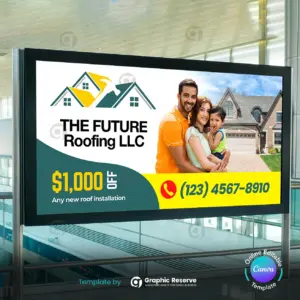 Editable Roofing Billboard Design – Canva Template for Roof Repair Services