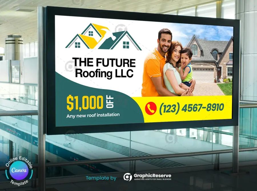 Editable Roofing Billboard Design – Canva Template for Roof Repair Services