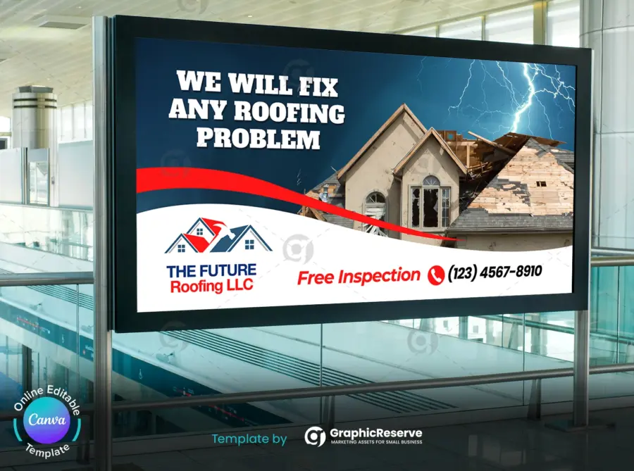 Roofing Billboard Canva Template – Local Contractor Advertising Design
