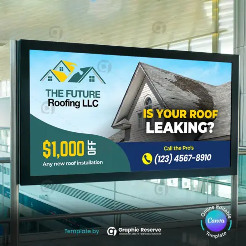 Roofing Company Billboard Template – Scalable 2x1 Canva Design for Contractors