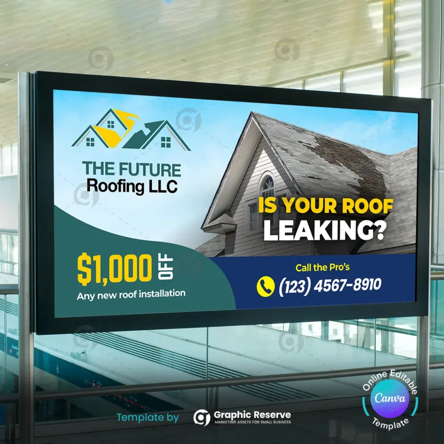 Roofing Company Billboard Template – Scalable 2x1 Canva Design for Contractors