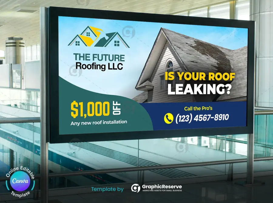 Roofing Company Billboard Template – Scalable 2x1 Canva Design for Contractors