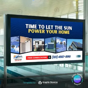 Solar Company Billboard Canva Template – Customizable Solar Power Ad Design – Canva template