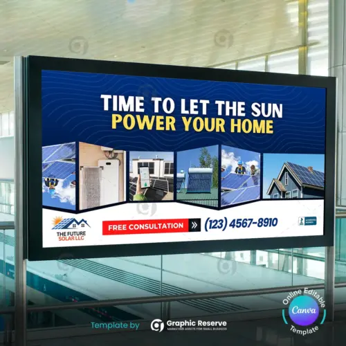 Solar Company Billboard Canva Template – Customizable Solar Power Ad Design