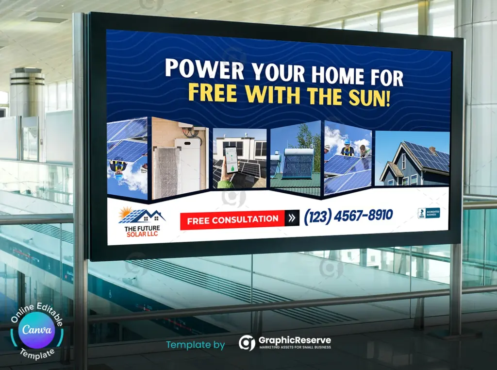 Solar Company Billboard Canva Template Customizable Solar Power Ad Design