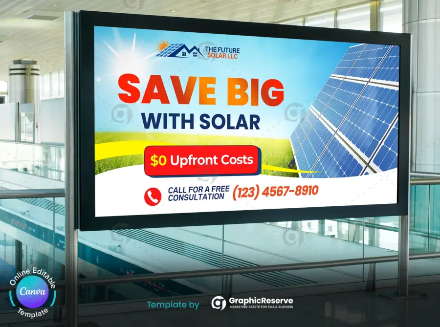 Solar Energy Billboard Template for Canva Printable Solar Marketing Design
