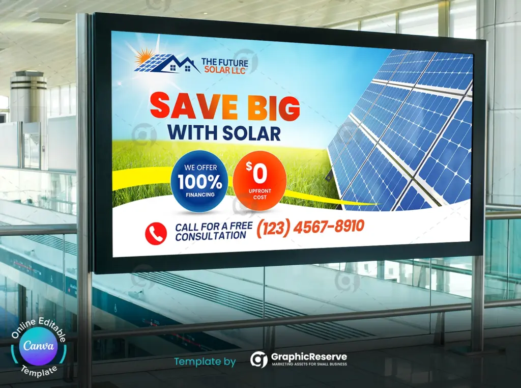 Solar Panel Billboard Canva Template Editable Solar Energy Ad Design