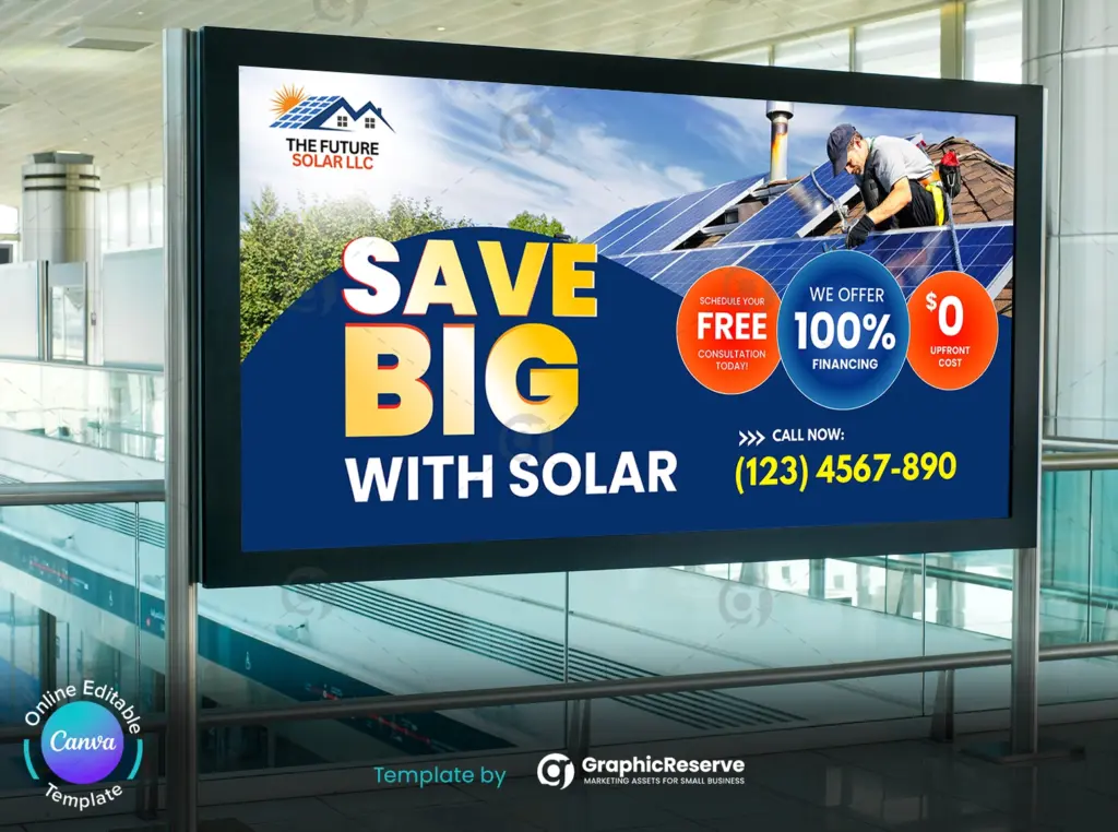 Solar Power Billboard Design Template Canva Editable Marketing Banner