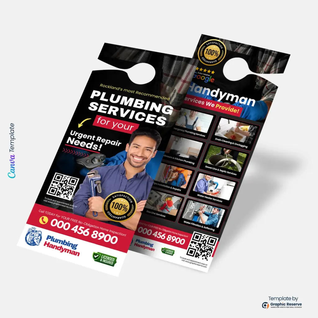 Plumbing Service Door Hanger Editable Canva Template