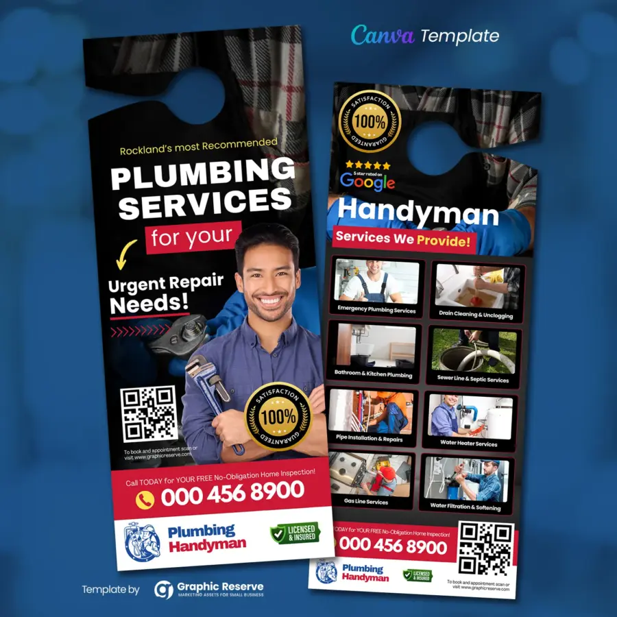 Plumbing Service Door Hanger Design Canva Template