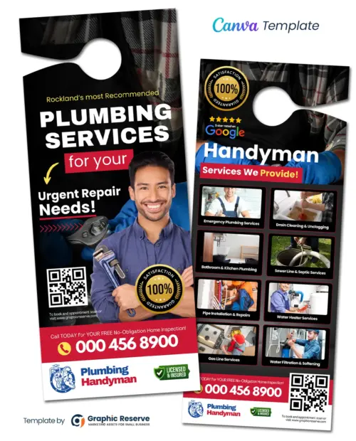 Plumbing Service Door Hanger Design Canva Template