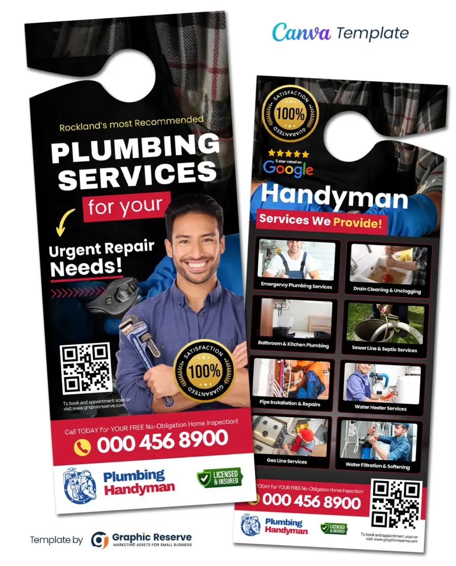 Plumbing Service Door Hanger Design Canva Template