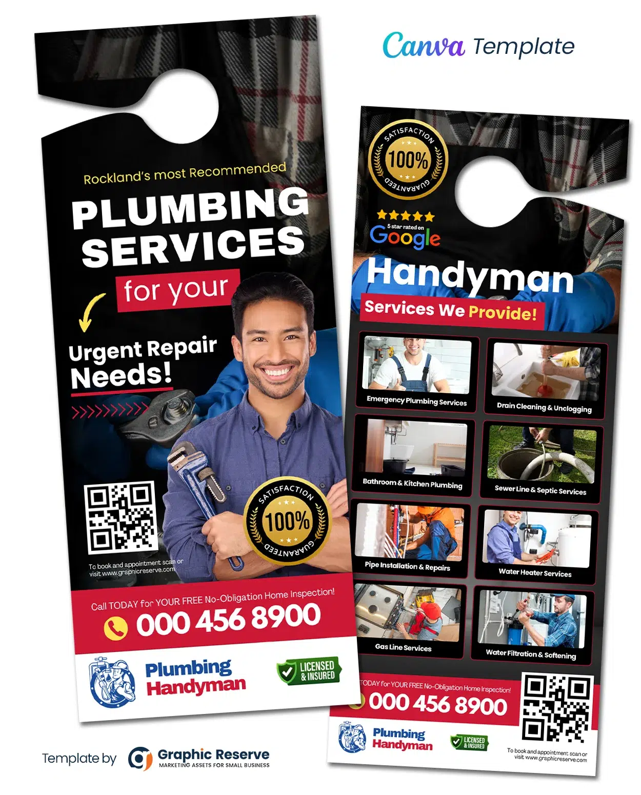 Plumbing Service Door Hanger Design Canva Template