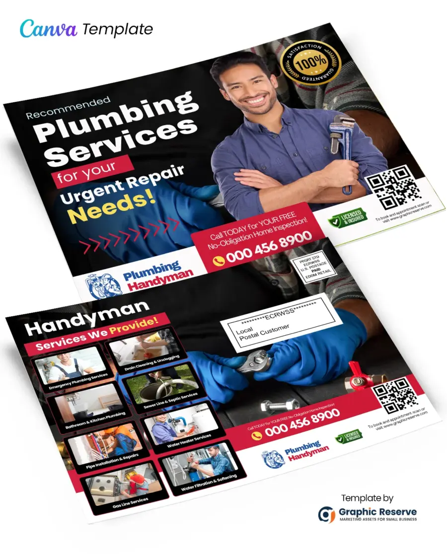 Plumbing Service EDDM Postcard Flyer Canva Template