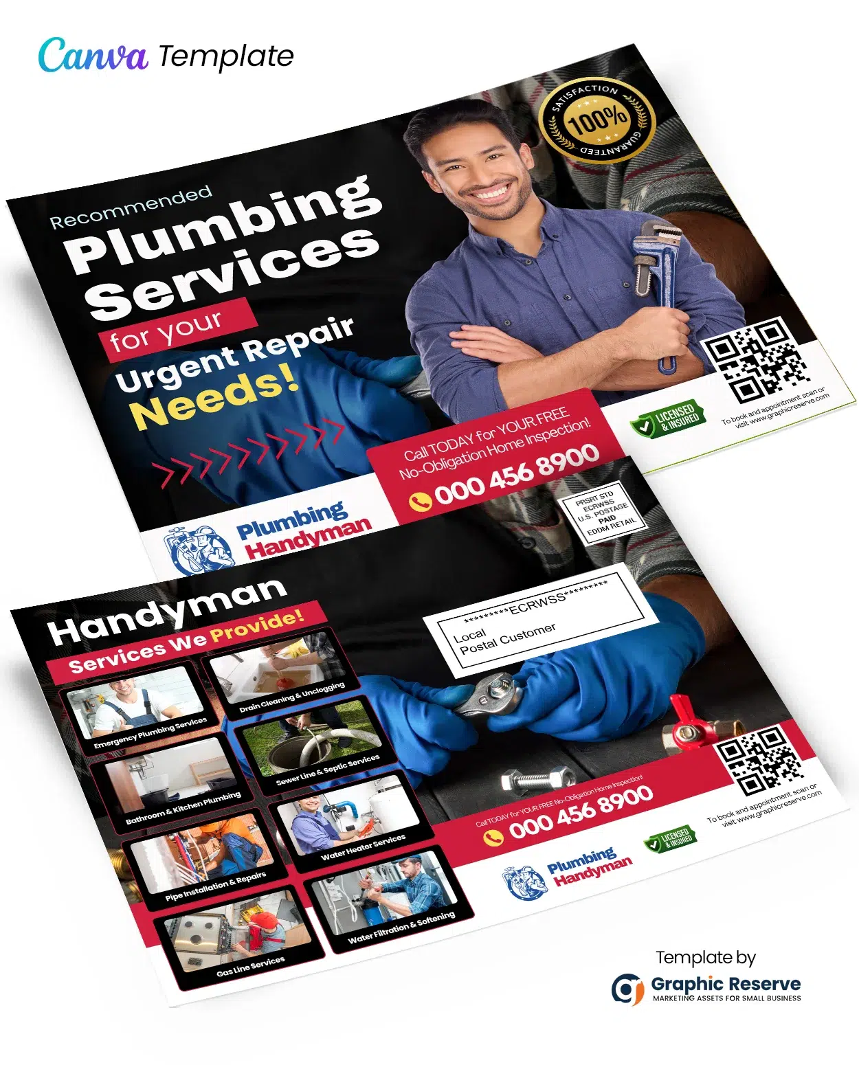 Plumbing Service EDDM Postcard Flyer Canva Template