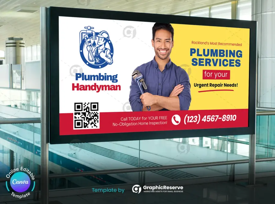 Plumbing Billboard Template - Online Editable Banner Canva Template