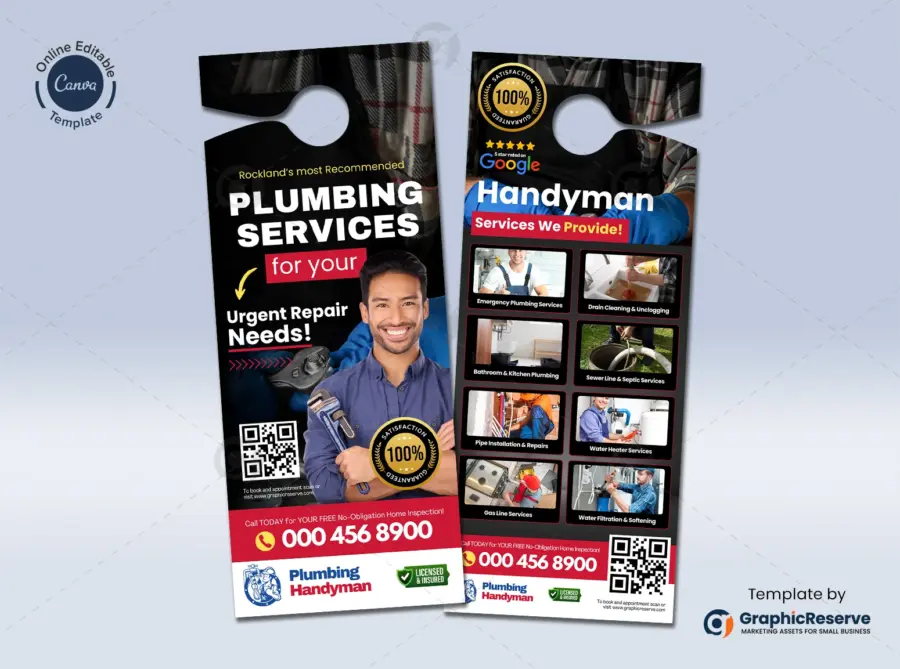 Plumbing Service Door Hanger Design Canva Template - Image 2