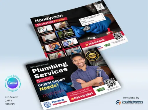 Plumbing service EDDM Postcard flyer Template 9 x 6.5 in