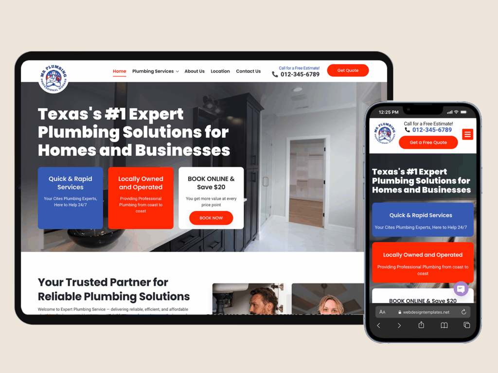Plumbing Website Template preview – WordPress Drag and Drop Elementor Kit