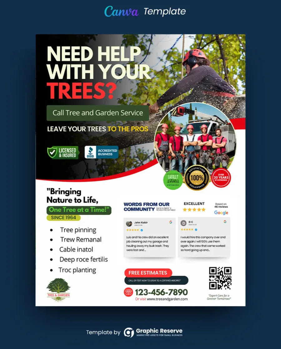 Tree Service / Arborist Flyer Design Canva Template