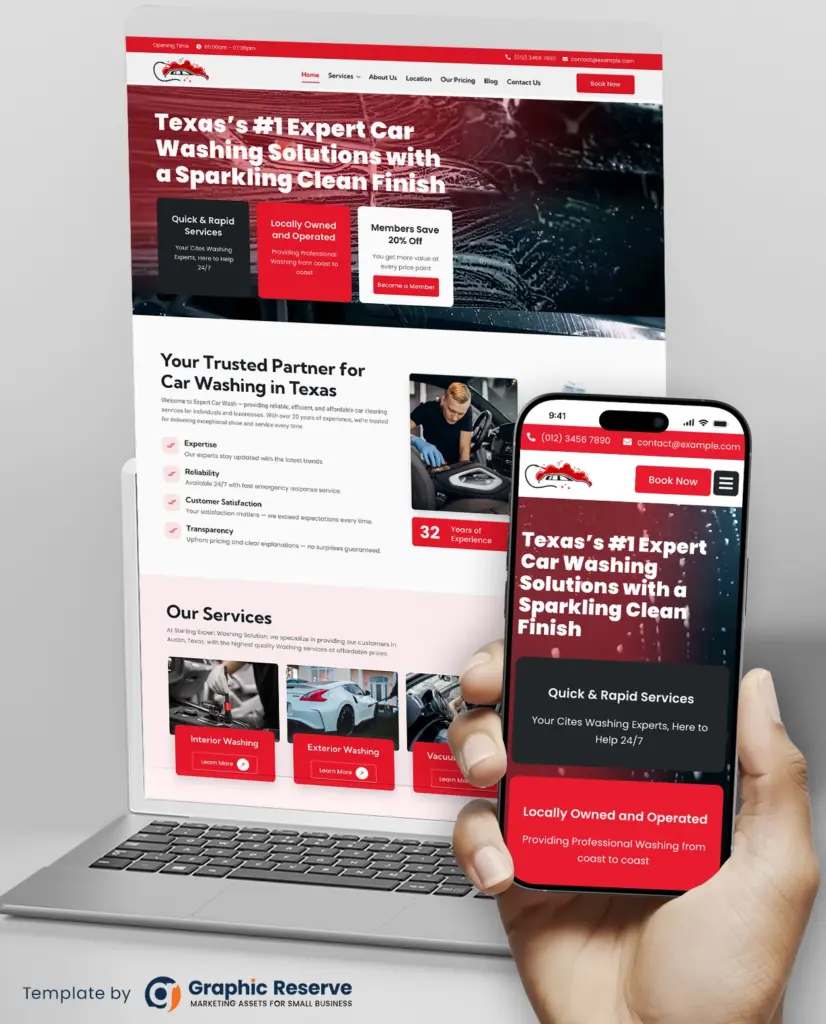 Car wash Website Design WordPress Elementor template