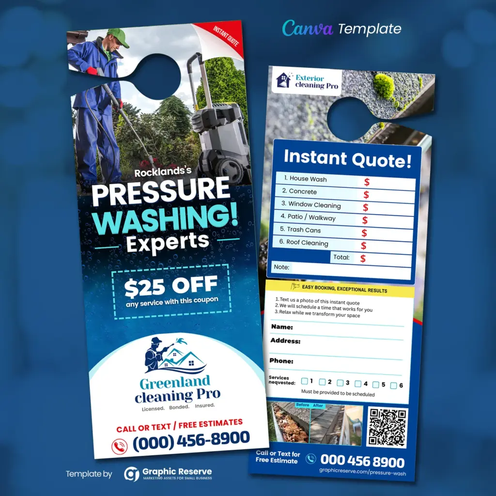 Pressrue washing instant quote door hanger