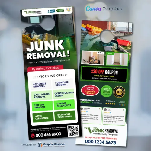 Junk Removal Door Hanger Template – Canva Design with Google Reviews & QR Code