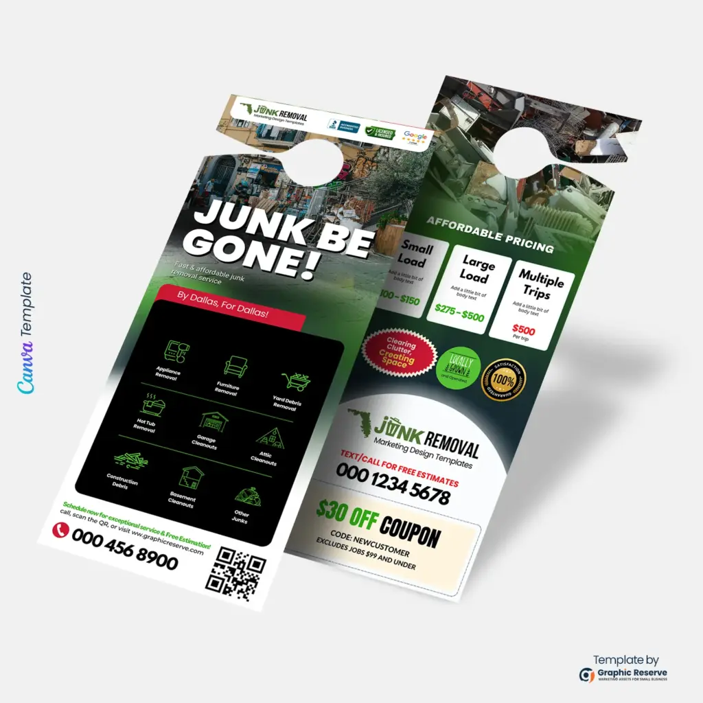 Junk Removal Pricing Door Hanger Editable Canva Template