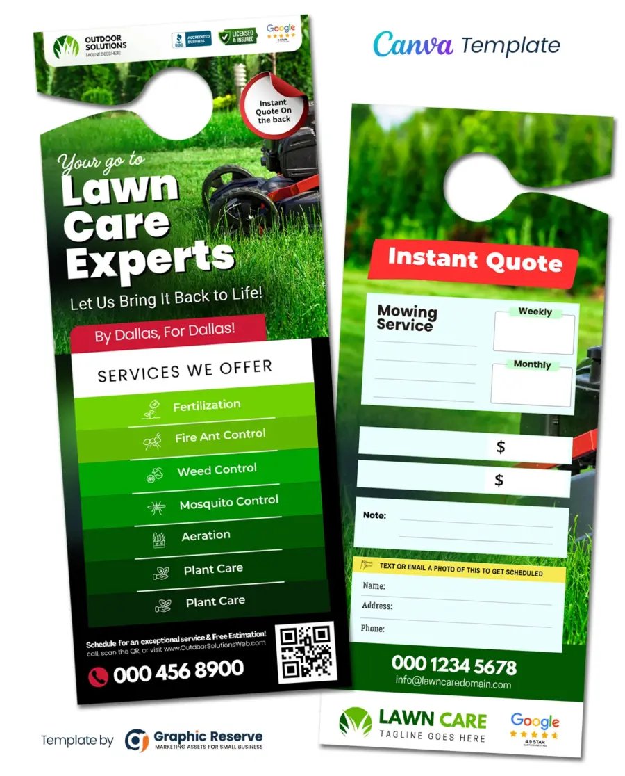 Landscaping Instant Quote Door Hanger Template – Canva Editable Design