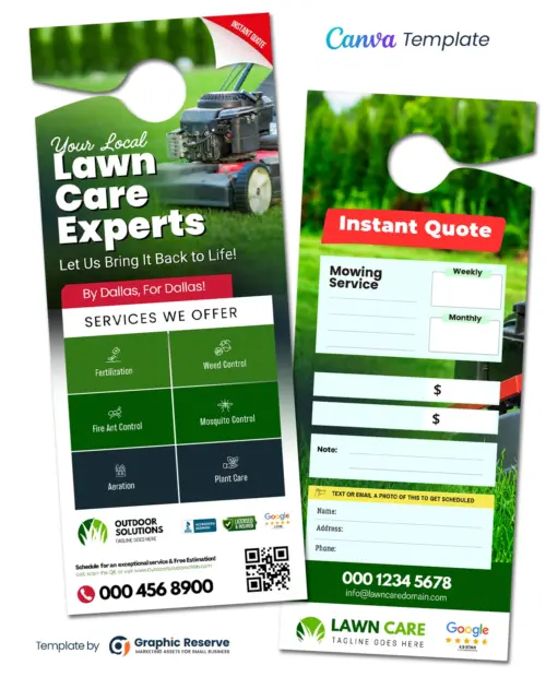 Lawn Care Instant Quote Door Hanger Template Canva