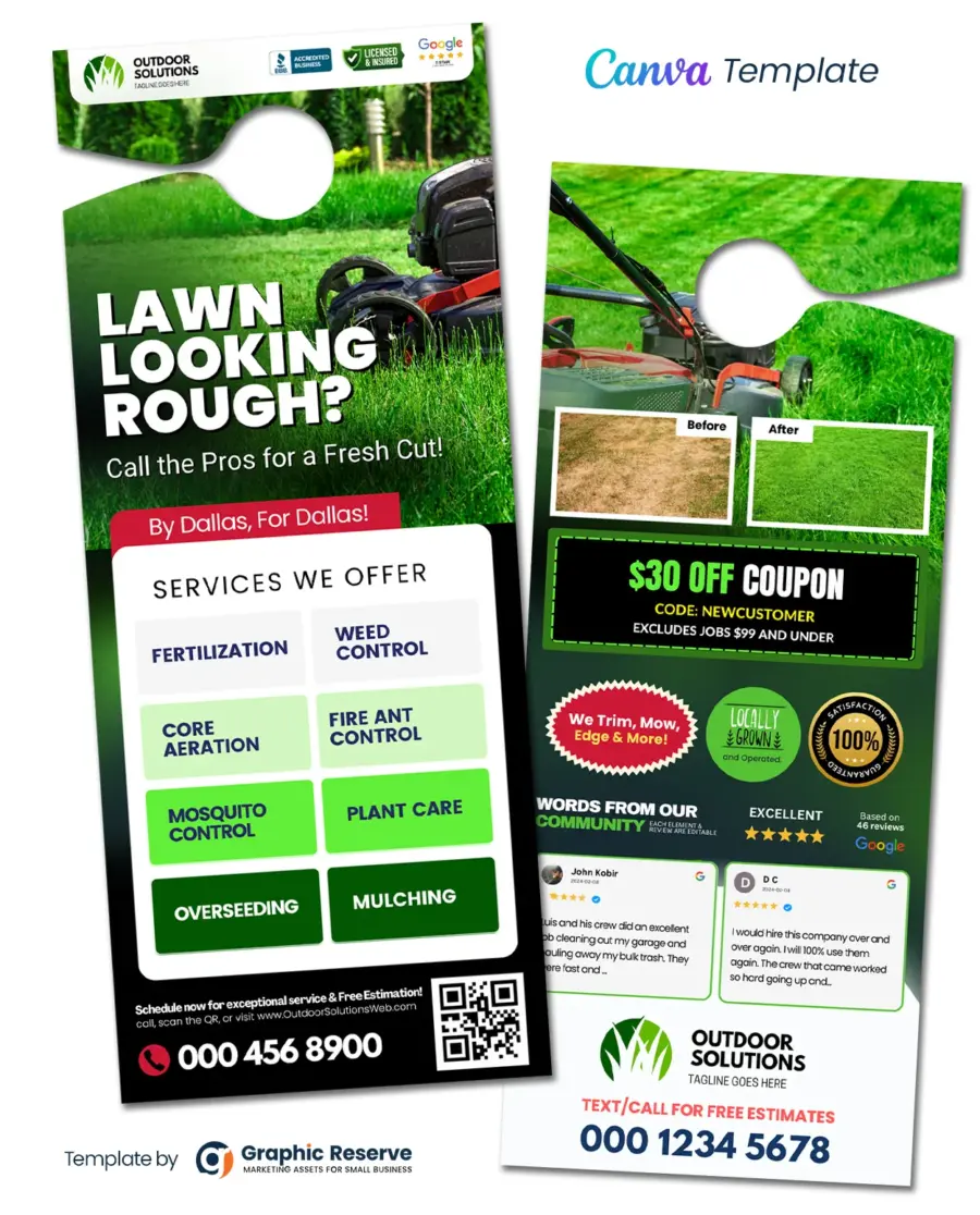 Lawn Care Service Advertising Door Hanger Template – Canva Editable Design