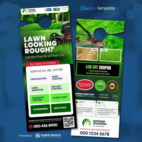 Lawn Care Service Advertising Door Hanger Template – Canva Editable Design