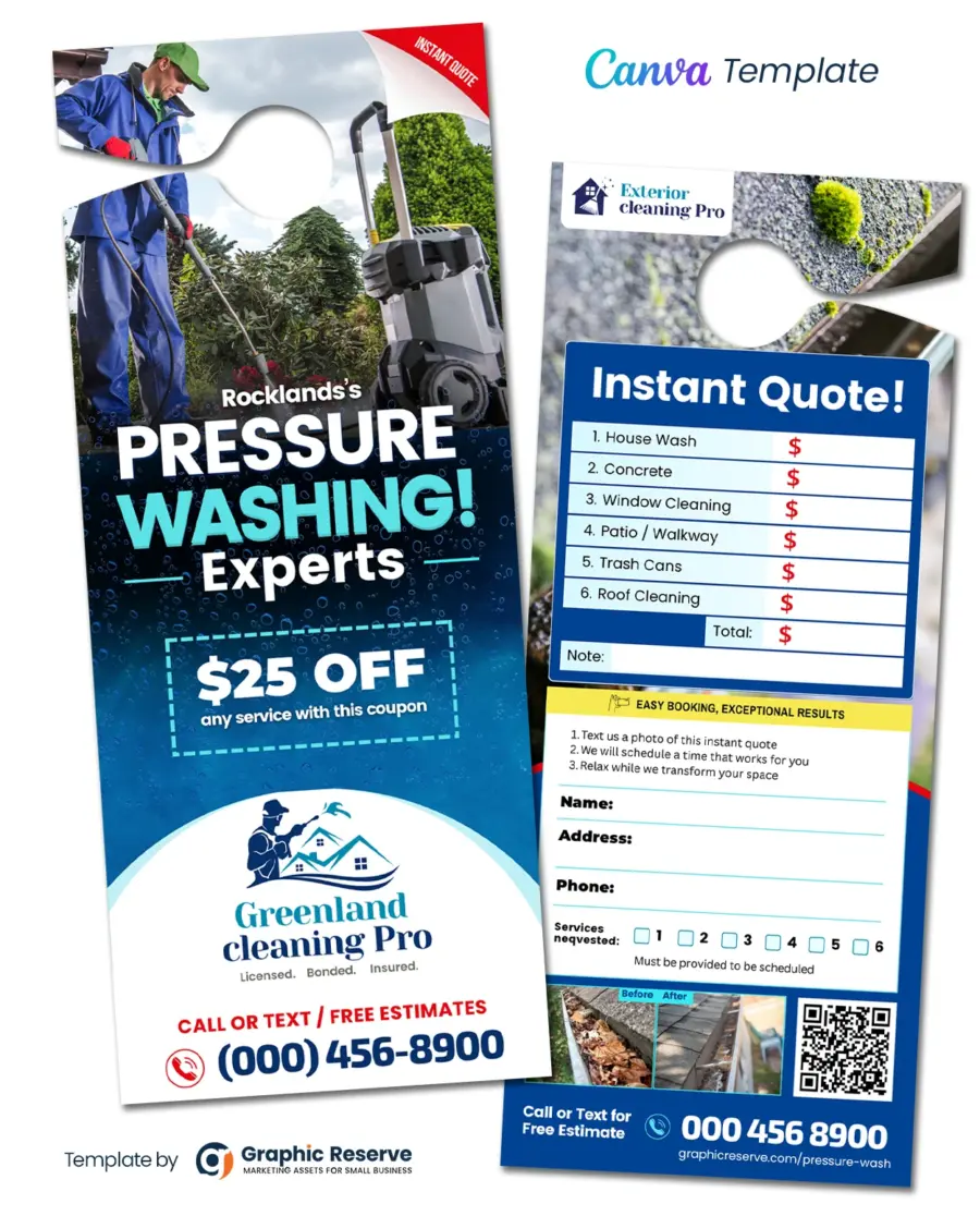 Instant Quote Door Hanger Design Canva Template for Power Washing