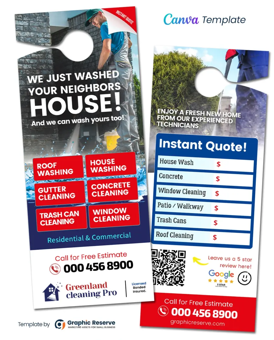 Power Washing  Instant Quote Door Hanger Template
