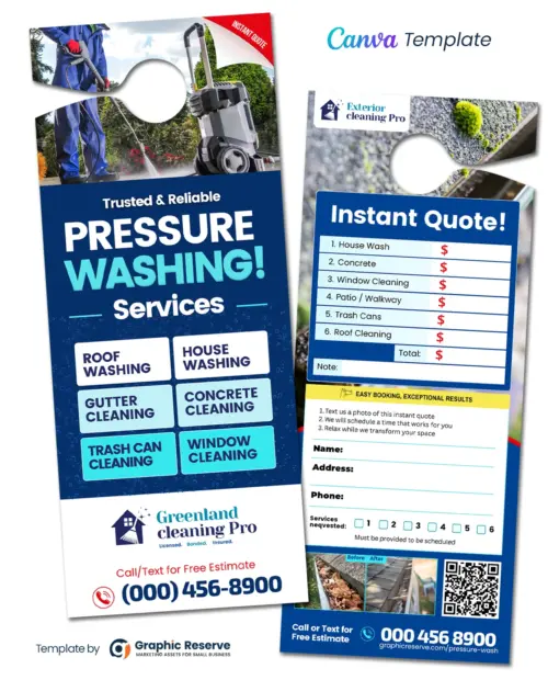 Pressure Washing Door Hanger Design Canva Template