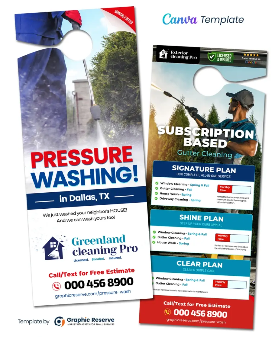 Pressure Washing Monthly Plan Instant Quote Door Hanger Template