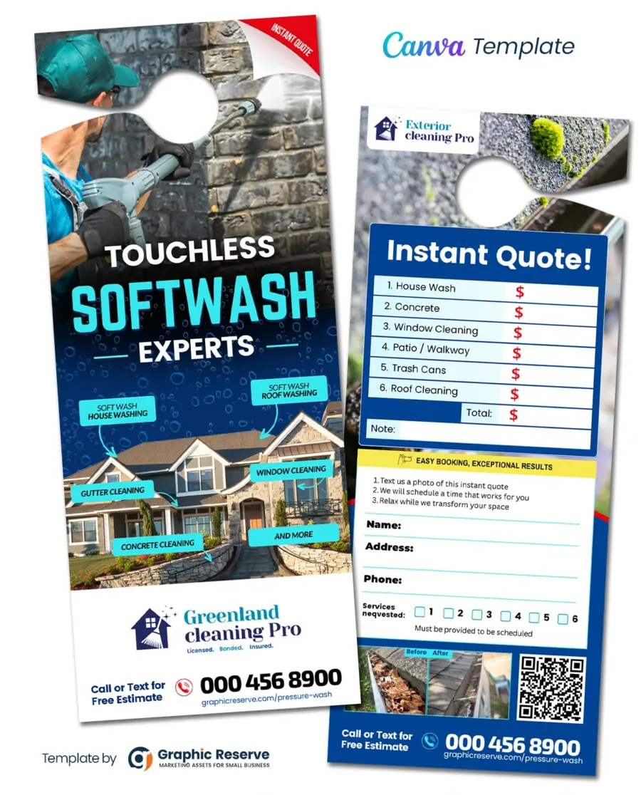 Softwashing Instant Quote Door Hanger Design Canva Template