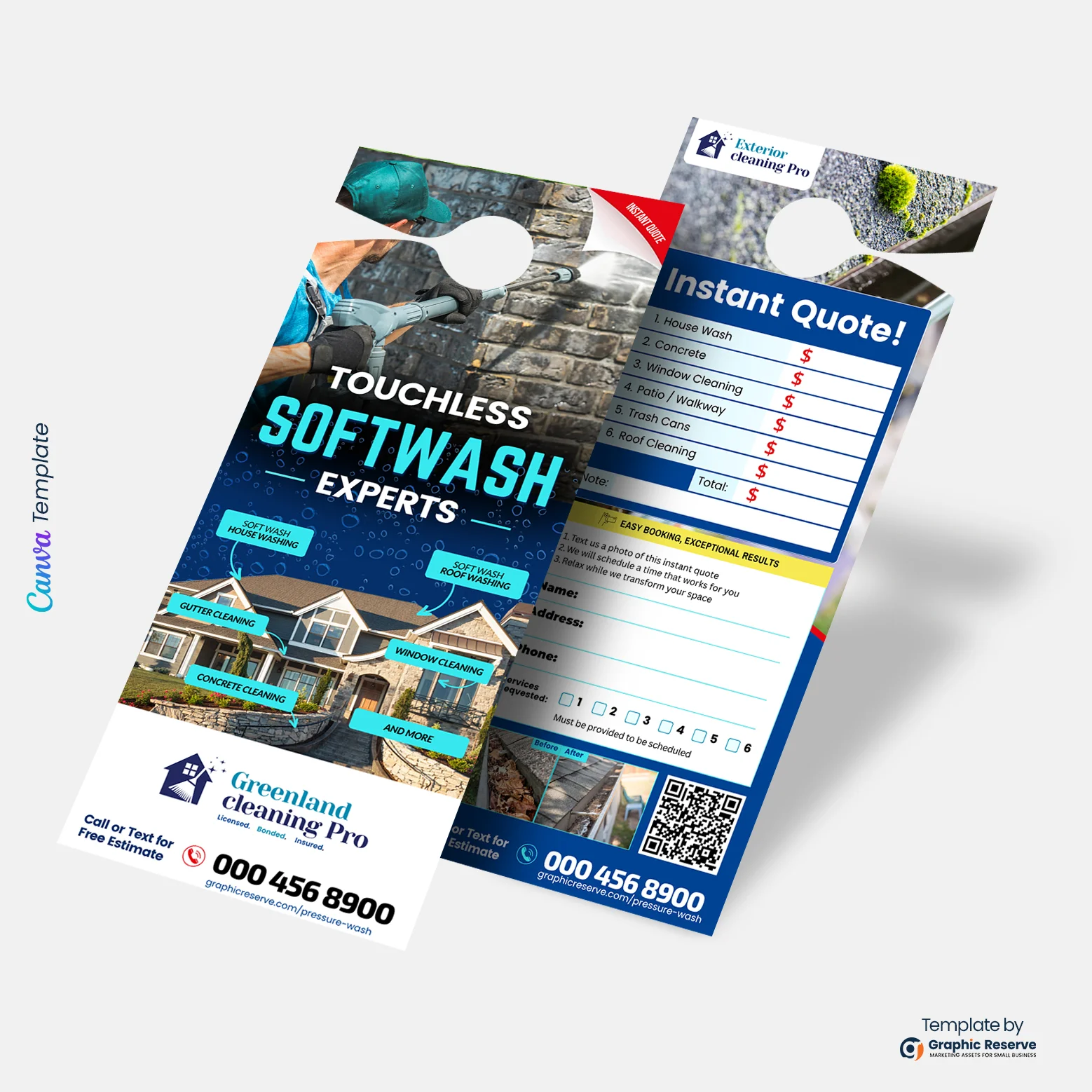 Soft washing advertising door hanger with instant quote form
