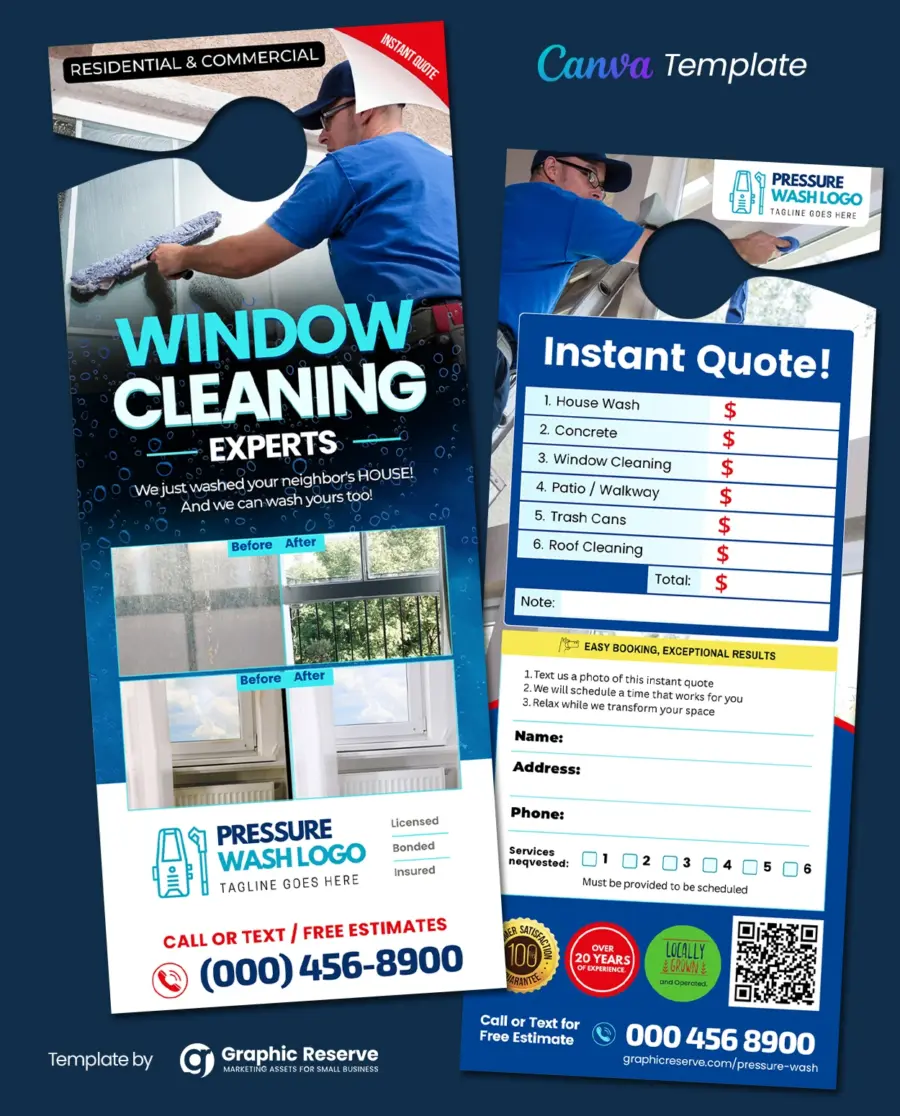 Window Cleaning Instant Quote Door Hanger Template – Canva Editable Design