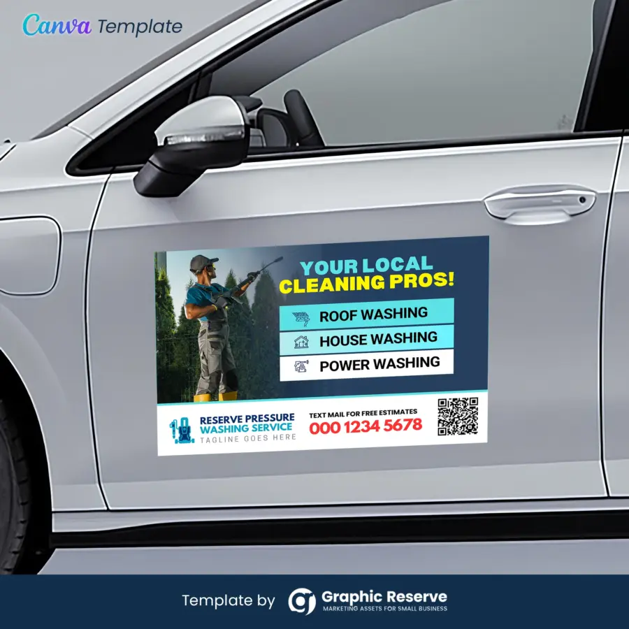 Power Washing Car Magnet Template | Editable Canva Design