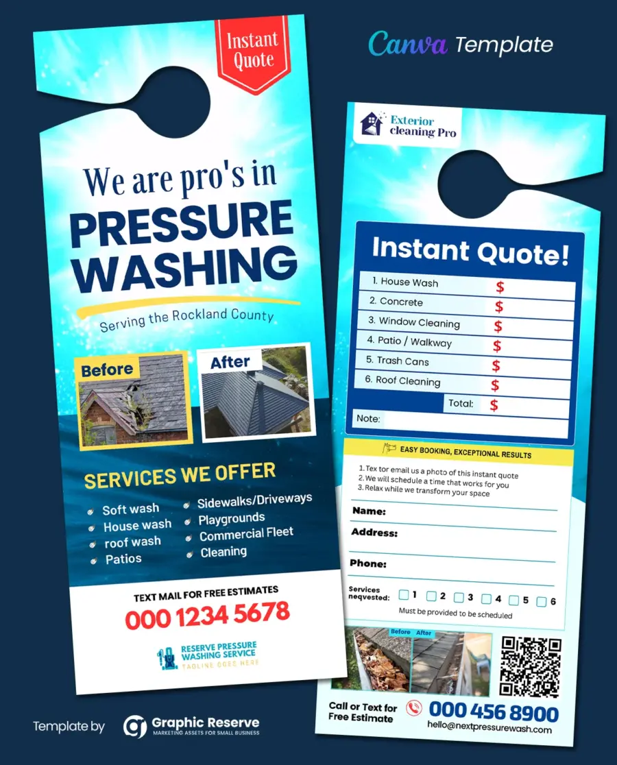 Instant Quote Pressure Washing Door Hanger | Canva Template