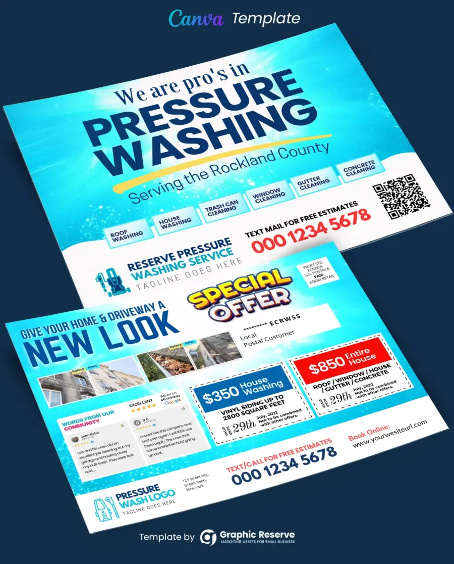 Pressure Washing Advertising EDDM Postcard | Canva Template