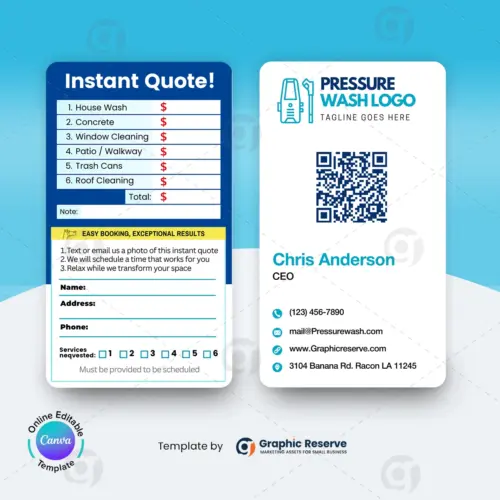 Pressure Washing Instant Quote Business Card | Canva Design Template