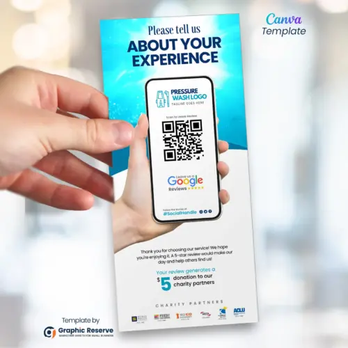 Pressure Washing Review Request Rack Card | QR Code Canva Template