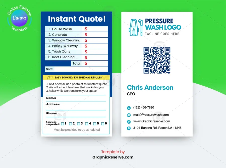 Pressure Washing Instant Quote Business Card | Canva Design Template
