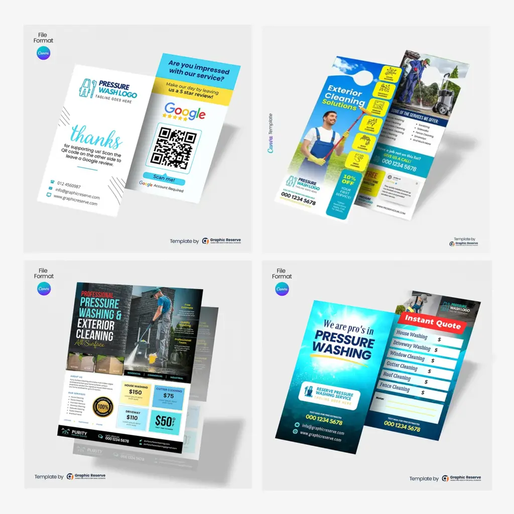 Soft Washing & Pressure Washing Marketing Templates Bundle – Editable Canva Designs