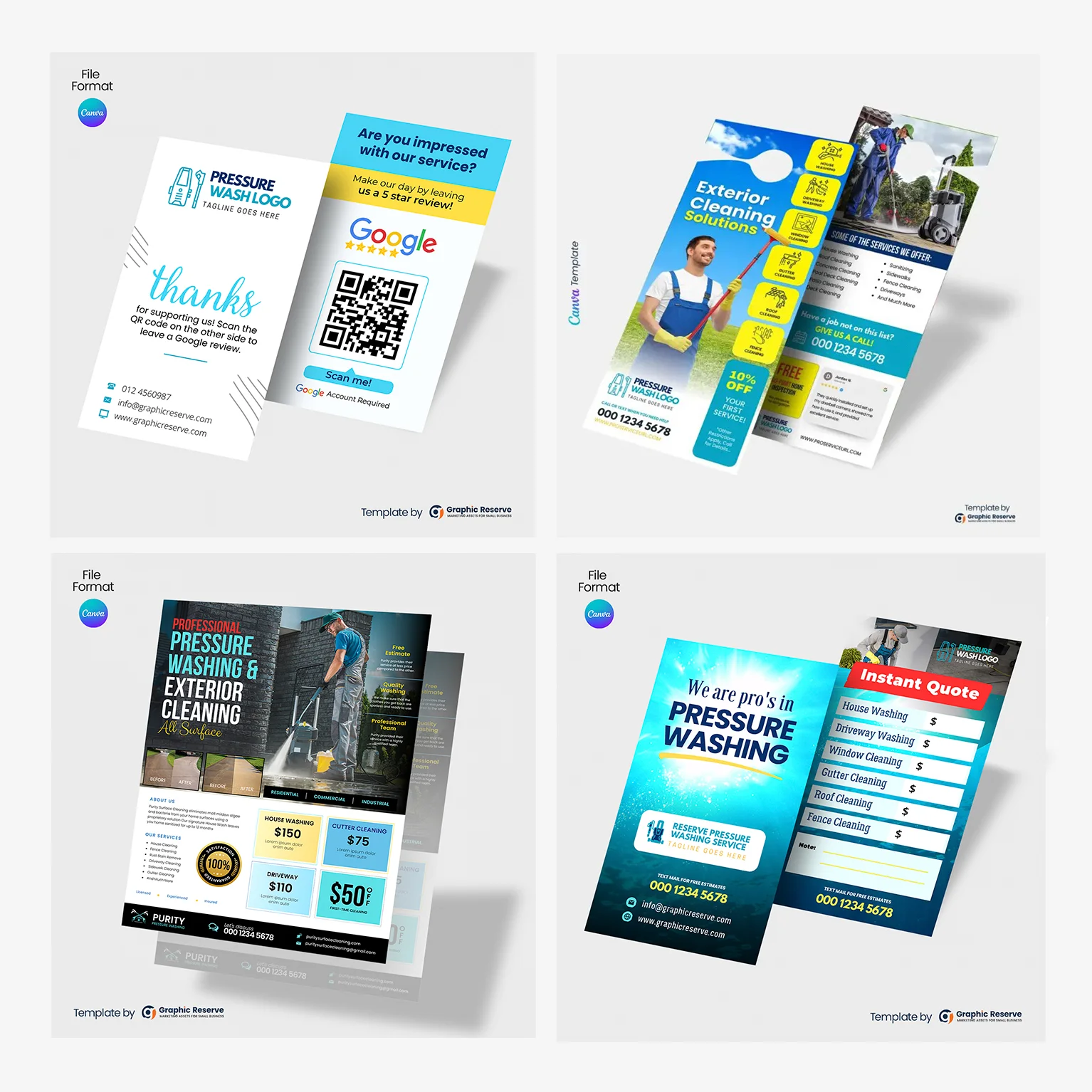 Soft Washing & Pressure Washing Marketing Templates Bundle – Editable Canva Designs